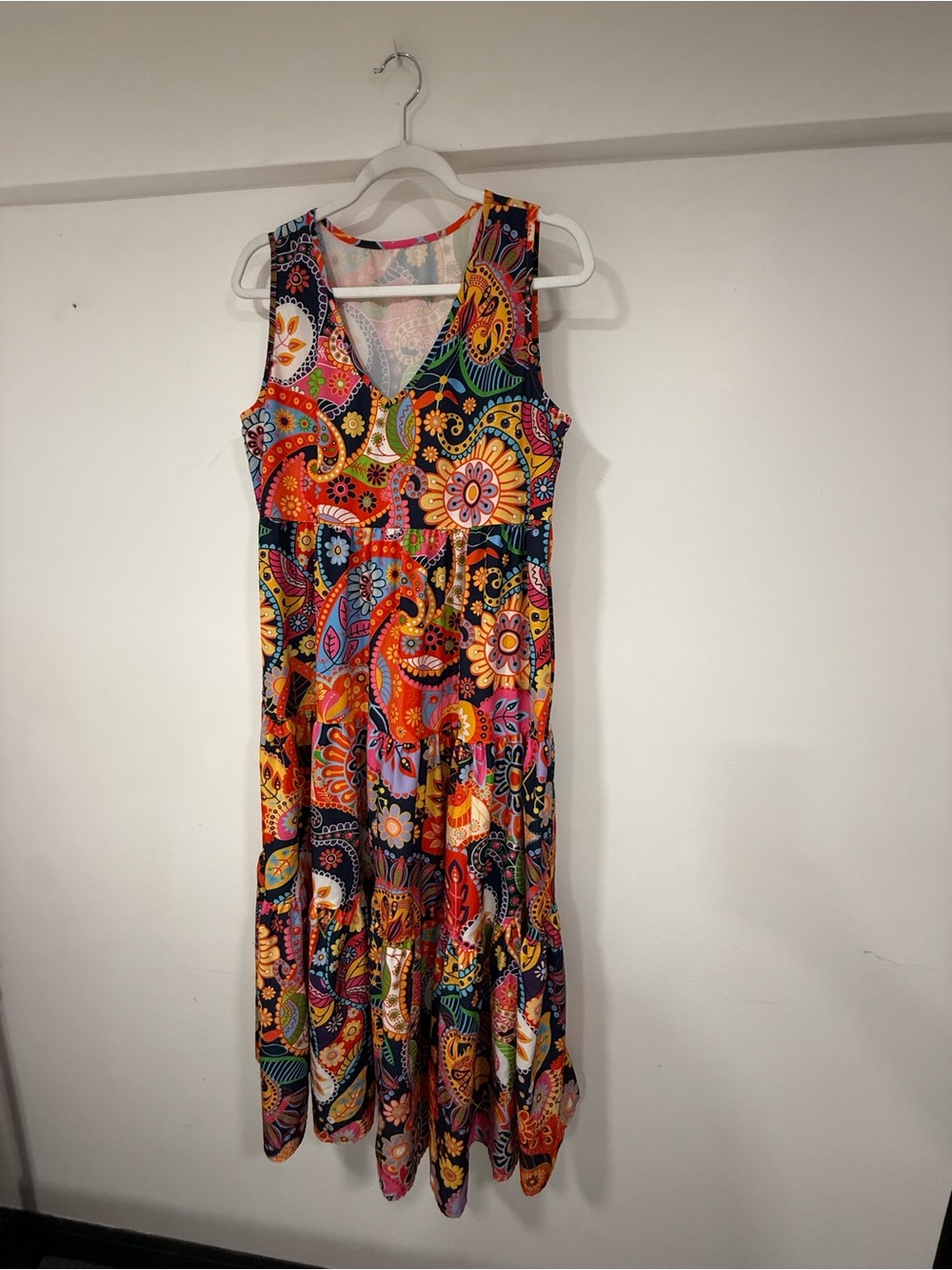 Vibrant Multicolor Sleeveless V-Neck Maxi Dress